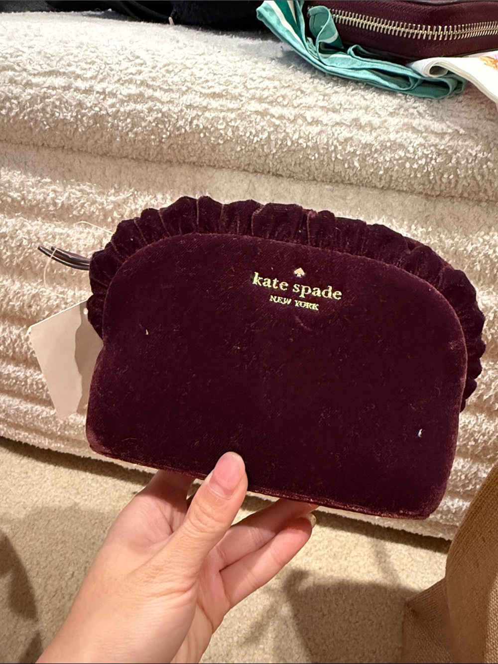 kate spade Velvet Ruffle Cosmetic Pouch - Wine